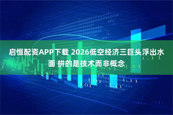 启恒配资APP下载 2026低空经济三巨头浮出水面 拼的是技术而非概念